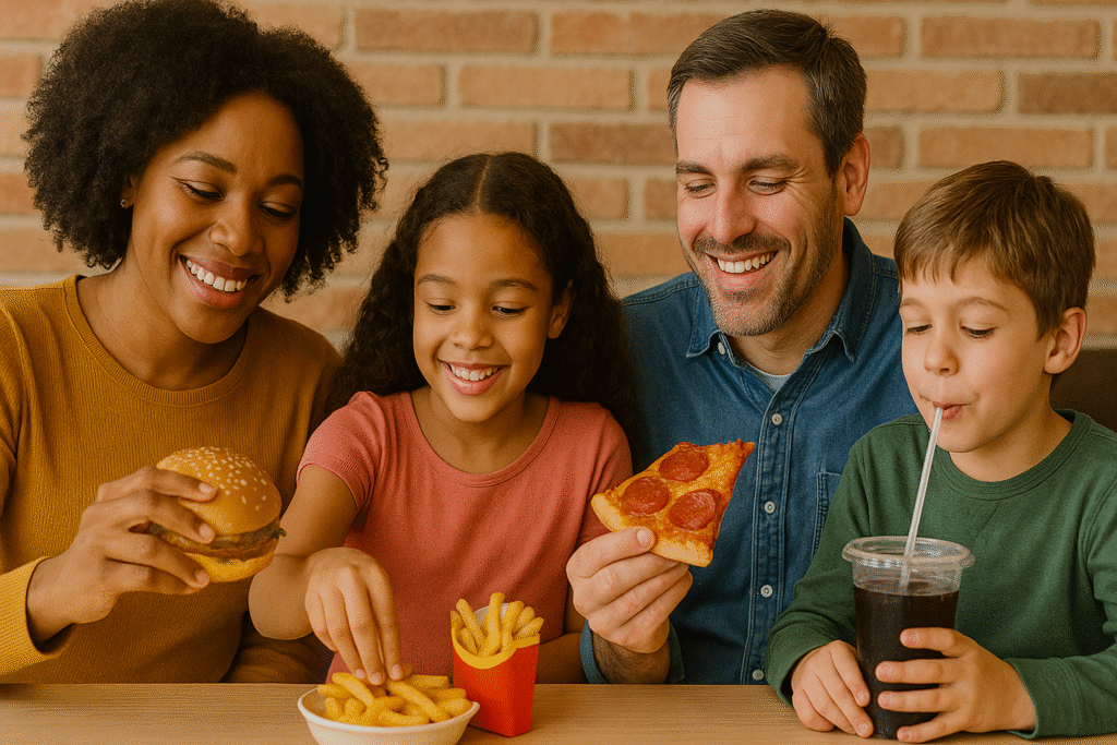 Family time at fast food restaurant in los angeles